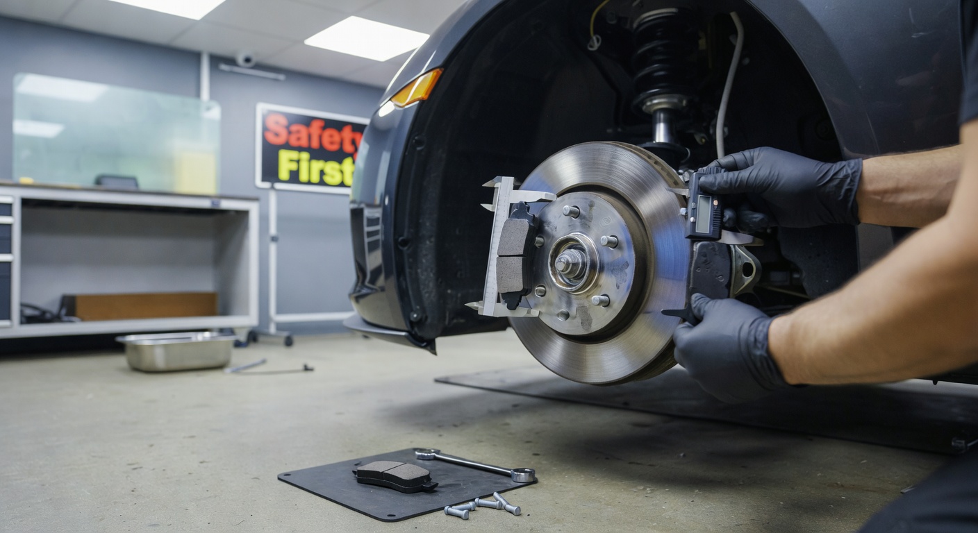 Close up of sports car brake inspection and replacement