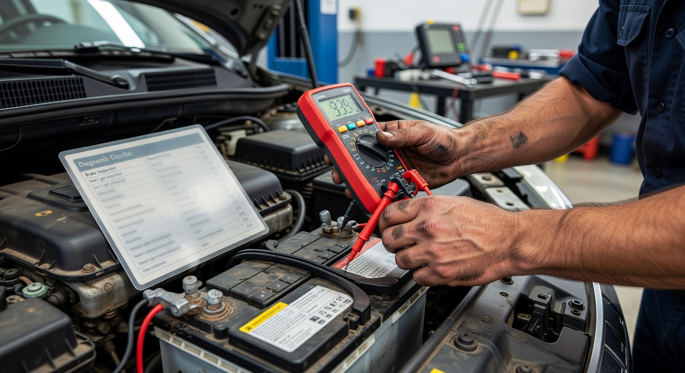 Checking car battery voltage with multimeter